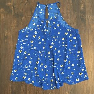 WOMENS 1. STATE HALTER TOP SPAGHETTI STRAP TANK FLORAL BLUE FLOWY